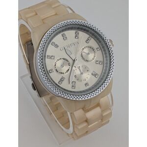 Geneva‎ Women's Watch 37mm Silver Case 7.75" Ivory Plastic Band- New Battery